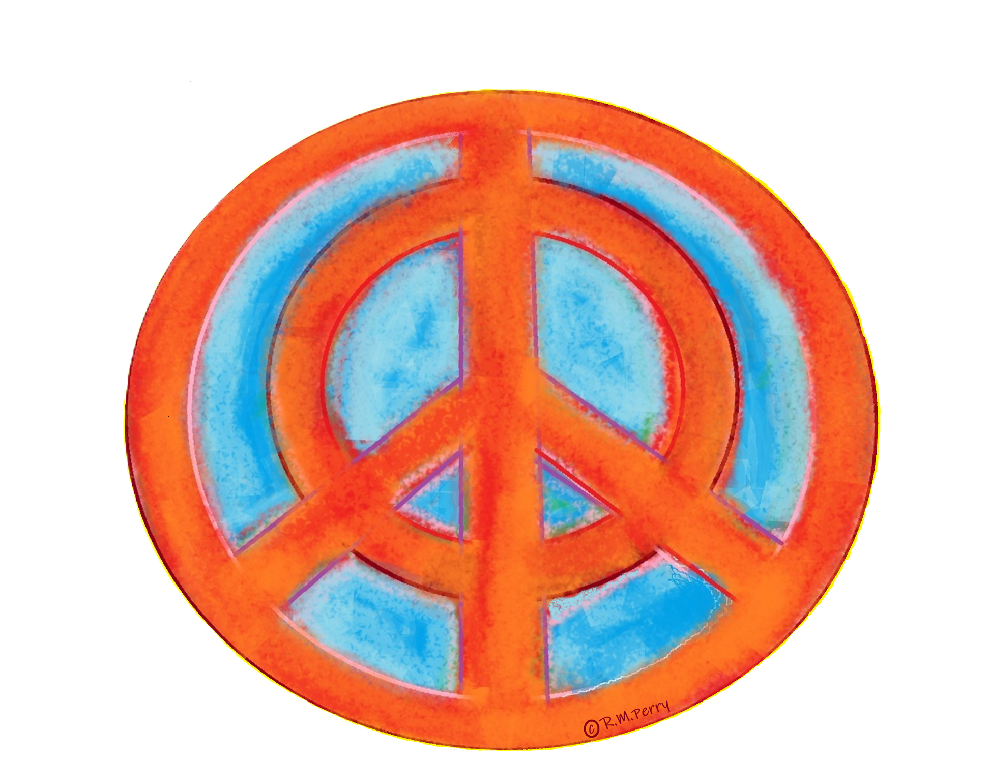 2 Peace symbols blended with orange and blue gradient on a white background