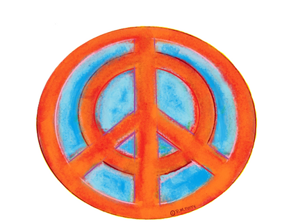 2 Peace symbols blended with orange and blue gradient on a white background