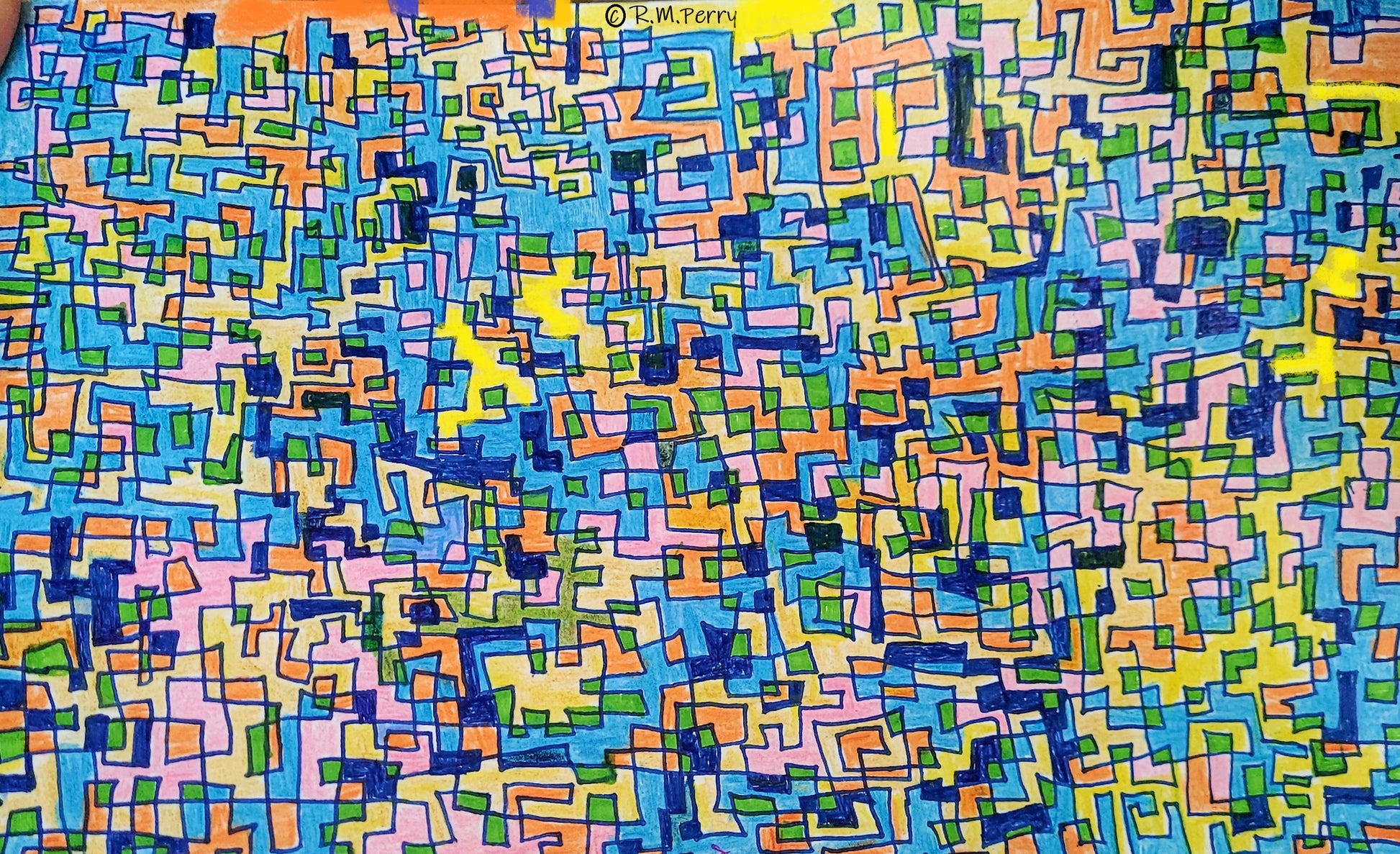 Colorful abstract pattern with geometric shapes on a textured surface
