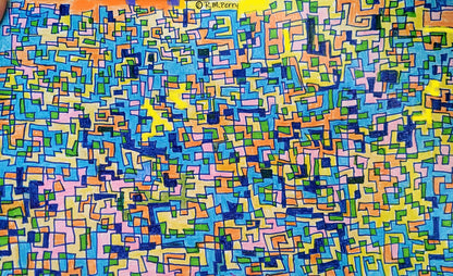 Colorful abstract pattern with geometric shapes on a textured surface